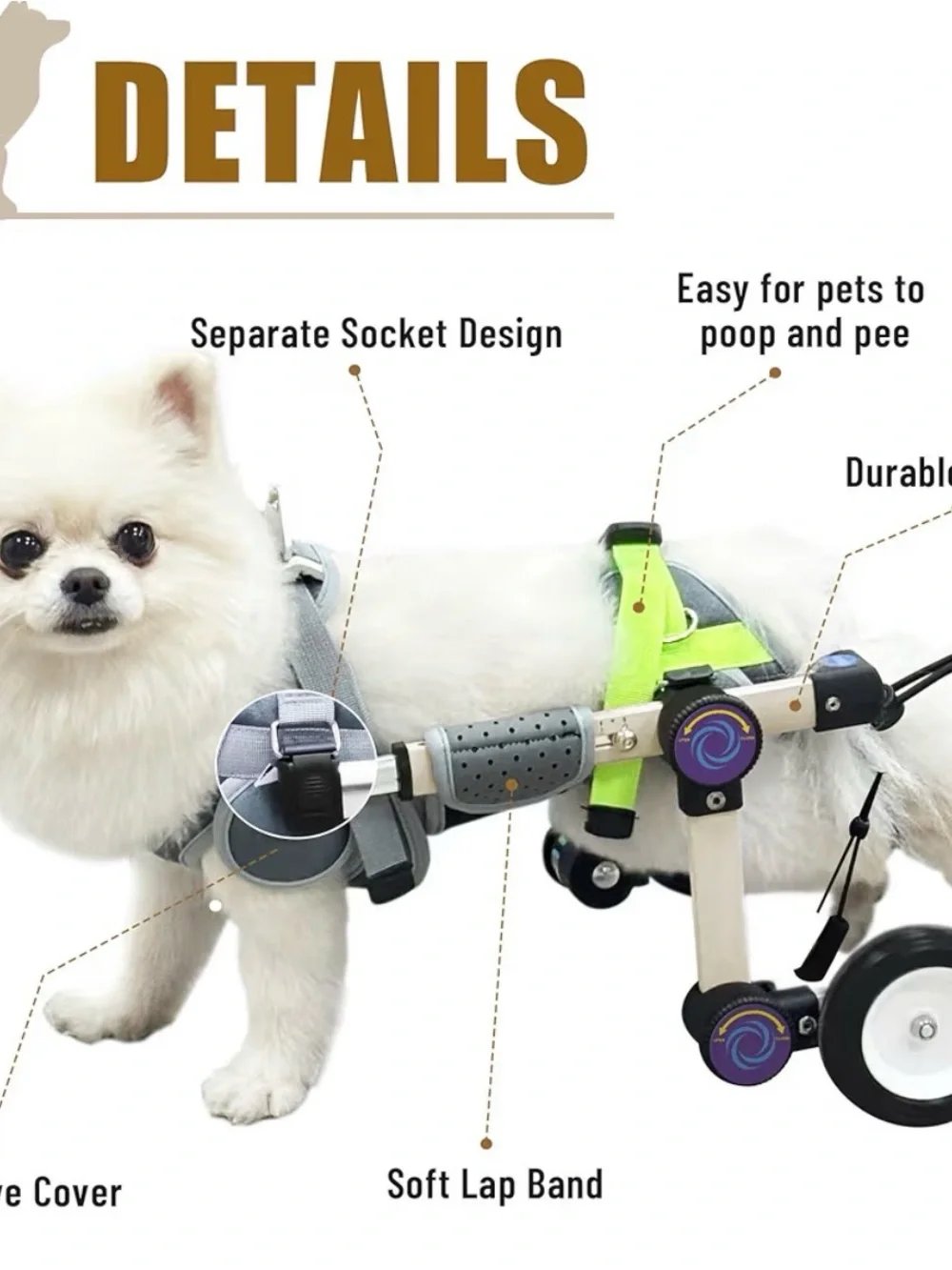 Adjustable Dog Wheelchair Harness for Small Dogs - Gray and Neon Green